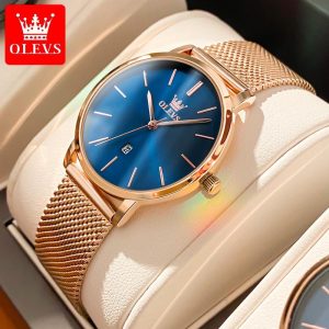 OLEVS NEW 58-69 Jam Tangan Wanita Kuarza Authentik Untuk Wanita Tali Keluli Tahan Karat Emas Mawar Kalis Air Halus Hadiah Untuk Teman Kalendar Watches Rotundity Bahan logam dalam stok Warna berbilang Pejabat parti pemberian hadiah Garanti 1 tahun