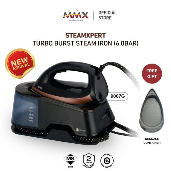 [TempGuard ZeroBurn Technology] MMX SteamXpert 9007G: 2400W 6-Bar 300g Turbo Burst Anti-Burn Steam Station Iron