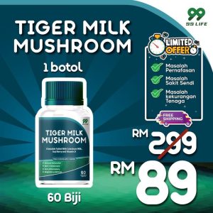 Tiger Milk Mushroom (Cendawan Susu Harimau) - 60's Chewable tablet immune Booster supplement For Adult By 99 Life