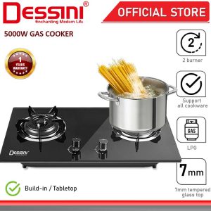 DESSINI ITALY Auto Ignition Gas Cooker Propane LPG Hob 2 Burner Built In Cooktop Tabletop Tempered Glass Stove Dapur Gas