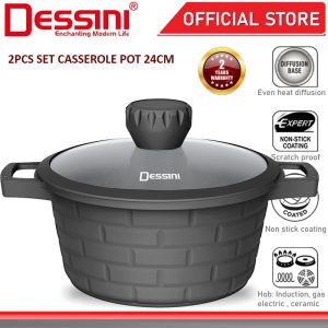 DESSINI ITALY SBB-24 24CM Casserole Die Cast Aluminium Induction Non Stick Pot Bowl Deep Fry Pan Cookware Tool PERIUK
