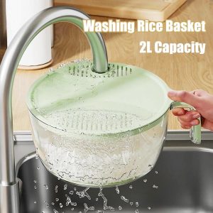 Multifunctional Rice Washing Drain Basket Household Kitchen Vegetables Fruit Basket Rice Washing Drainage Kitchen Tools Basket Handle Kitchenware