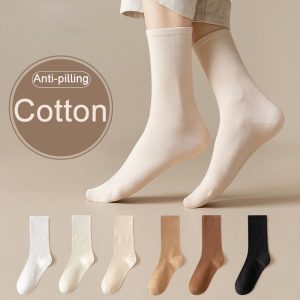 Stokin Kapas, 1 Pasang, Tulen, Untuk Wanita, Gaya Korea, Warna Pepejal, Serbaguna, Bergaya, Kasual, Stokin Selipar, Stokin Asas, Putih