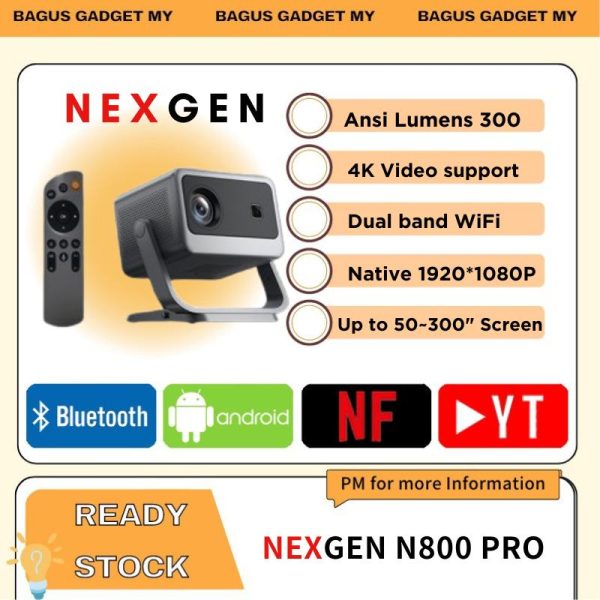 NEXGEN N800 PRO FHD Projector Android 13 with Dual WIFi Band Auto Focus and Keystone Wireless Mirror Phone