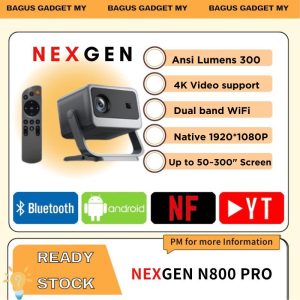 NEXGEN N800 PRO FHD Projector Android 13 with Dual WIFi Band Auto Focus and Keystone Wireless Mirror Phone