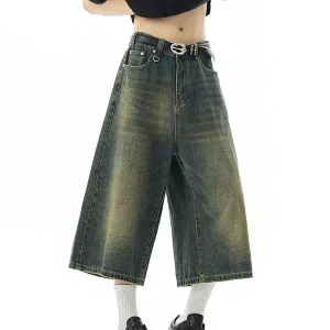 Seluar Jeans Kasual, Longgar, Pinggang Tinggi, Gaya Korea, Saiz Besar, Seluar Jeans Fesyen, Seluar Mop Wanita, Seluar Kaki Lebar, Sesuai untuk Wanita, Jeans Fesyen