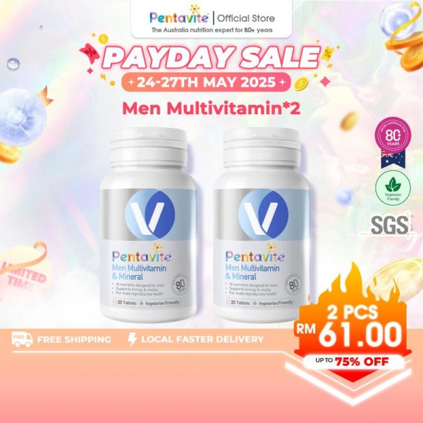 Pentavite Men Multivitamin and Mineral, 16 essential nutrients for Reproductive Vitality & Hormonal Balance (30-120 tablets)