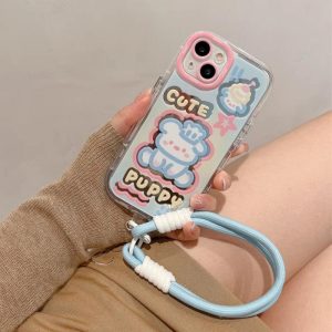 Sarung Telefon Cermin Solek Anak Anjing, Reka Bentuk Korea, dengan Lanyard, Serasi dengan iPhone 11, 16, 15, 14, 13, 12, Pro, Xs Max, XR, X, 7, 8 Plus, Penutup Belakang Pelindung Kalis Kejutan, Sarung Korea