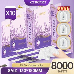 [8000 sheets 10 peks]+[Free 3 hook]&big besar CARINA Tisu Gantung Tisu Dinding 4 Lapis 130mm x 180mm