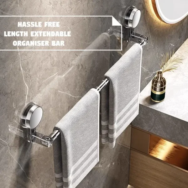 Hassel Free Suction multi function wall mounted extendable organiser bar (Free nail free glue high performance )