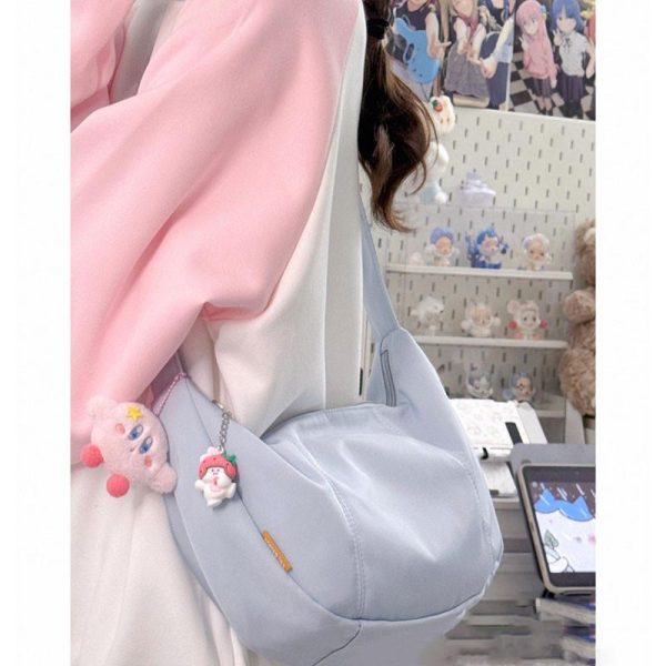 Beg Selempang, Fesyen, Gaya Korea, untuk Gadis Baru, Warna Pepejal Mudah, Sesuai untuk Pelajar, Beg Bahu, Kasual, Serba guna, Kapasiti Besar, Reka Bentuk Sanggul Ladu