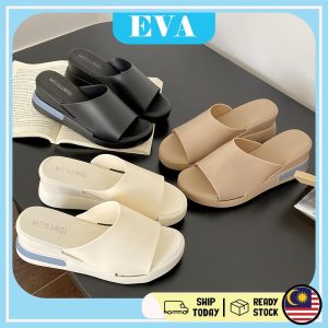 READY STOCK 6cm EVA Thick Wedges Shoes Slip On One Strap Casual Women Sandal Kasut Wanita Perempuan