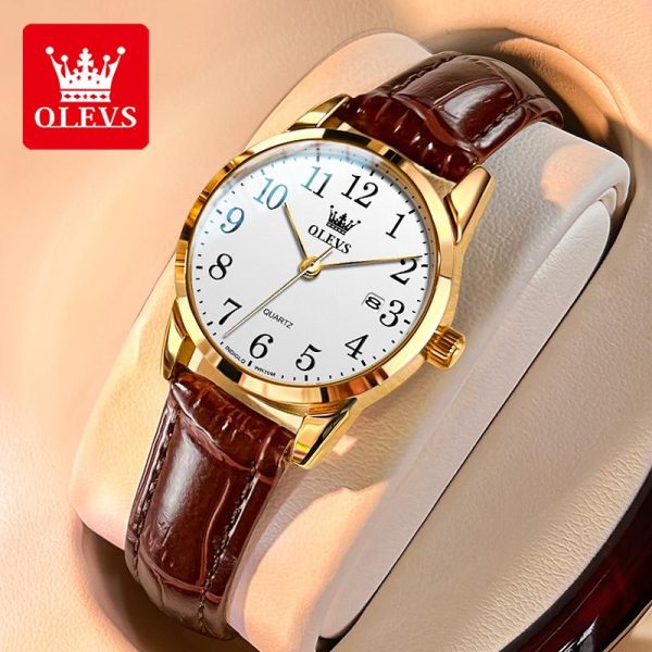 （Garanti 1 Tahun）OLEVS Jam Analog Tangan Kuarza Untuk Wanita Kalis Air Dengan Tali Kulit Dalam Fesyen Gelap Tahan Karat 5566 Watches With Luxury Box Rotundity Material Logam+Kulit Dalam Stok Warna Berbilang Pejabat Parti Pemberian Hadiah