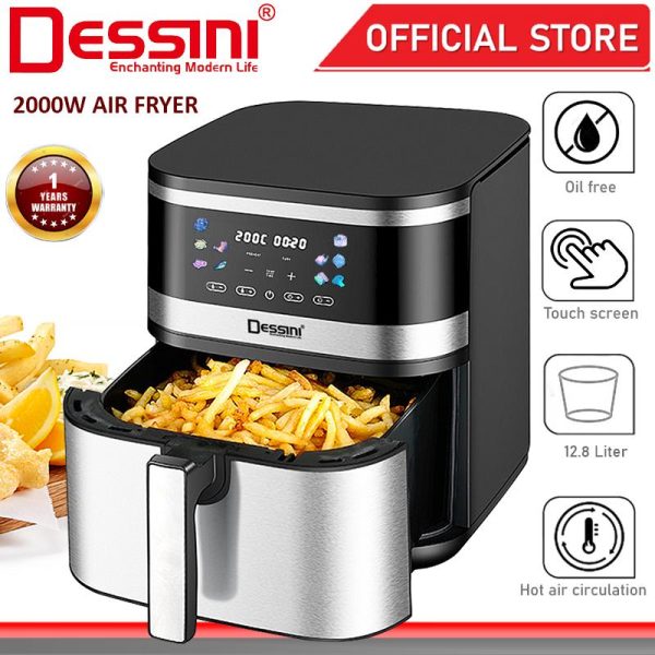DESSINI ITALY 12.8L Electric Air Fryer Convection Oven Toaster Timer Oil Free Roaster Breakfast Machine Ketuhar