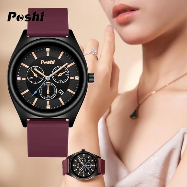 Jam Tangan Fesyen Kasual, Kalis Air, untuk Wanita, Pergerakan Kuarza Sukan, Getah, Gaya Korea, Ketibaan Baru, POSHI Watches