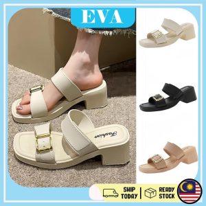 READY STOCK EVA Thick Women Heel Shoes Medium Heels Sandal Kasut Wanita Perempuan Casual Wedges Flip