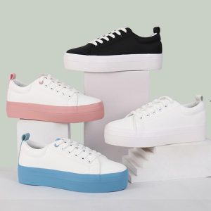 Sneakers Platform Bertali, Untuk Wanita, Selesa, Gaya Kasual, Sneaker Fesyen, Kasut Berjalan, 7005