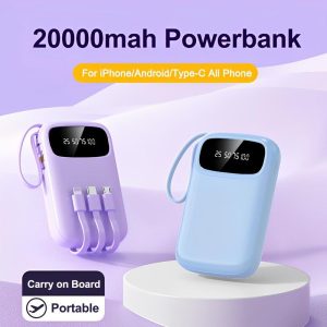 Yisen Wonderful PowerBank 20000mAh With 4 Cables Portable Charger Digital Display For Phone Mini Cute Power Bank
