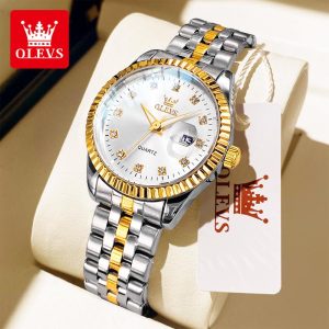 OLEVS Jam Tangan Perempuan Wanita Quartz Movement Stainless Steel Fashion luxurious latest style Luminous With Date 5526 Tahan Karat Watches Jam wanita yang mewah Banyak warna Ada stok tersedia Parti pemberian hadiah