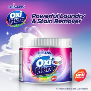 DESANS- Oxi Hero : Fabric / Landry Stain Remover Powder Tub (500g) suitable for use with Whites and Colours , stain remover clothes , stain remover baju putih , stain remover baju baby ,stain remover bantal , stain remover baby clothes Pencuci , Make Over