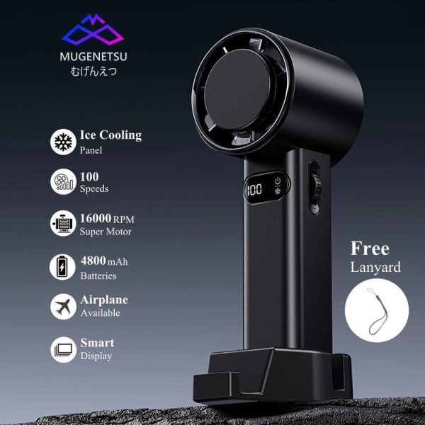 MUGENETSU Handheld Fan Portable Ice Cooling Fan High Speed 100 Level Adjustment Turbo Fan Kipas Mini LED Display Screen USB Fan