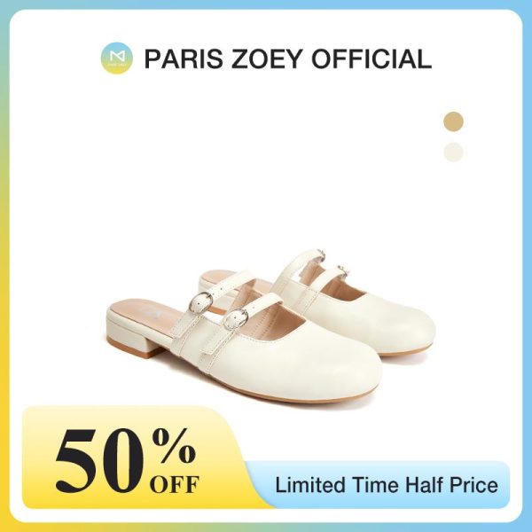 （Ramadan Express Delivery Normal）Paris Zoey Mules Shoela Apricot Leather Versatile Comfortable Outdoor naik Flatshoes Wanita PZX2223302
