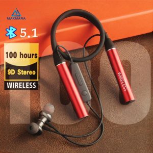 100Hours Play Music Sport Neckband Wireless Bluetooth Earphone LED Display Bass Stereo Graphene Audio Technology TF Card Headset Black