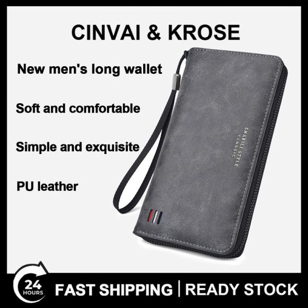Dompet Lelaki, Gaya Pegang Tangan, Panjang, dengan Beg Kad ID, Beg Telefon Bimbit, Petak Kad, Zip Syiling, Kapasiti Besar, Diperbuat daripada Bahan Kulit PU, Reka Bentuk Klasik, Mudah, Sesuai untuk Dompet Segi Empat Tepat