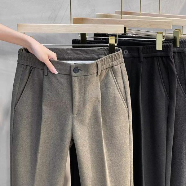 Sut Bulu Lelaki, Saiz M-3XL, Sesuai untuk Musim Luruh dan Musim Sejuk, Seluar Lurus, Gaya Muda dan Matang, Tebal dan Hangat, Seluar Potongan, Gaya Kasual, [COD], X31
