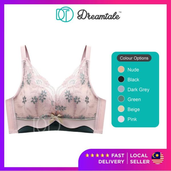 Dreamtale Women Dreamy Lace Corset Bra Lace Bra 4 Hook Push Up Bra Full Coverage Wireless Bra Baju Dalam Wanita WCO315