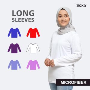 Boxy Baju Jersi Lengan Panjang / T-shirt Leher Bulat - White / Red / Royal Blue / Dark VIolet / Peri Blue / Dusty Purple