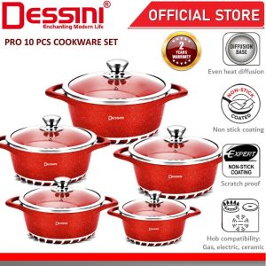 DESSINI ITALY JE-10-S Granite Aluminium Non Stick Casserole Pot Bowl Deep Fry Pan Cookware Tool (10 Pcs)