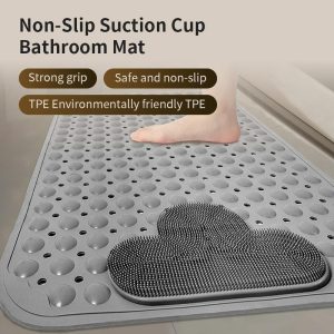 Tikar Mandi Anti Gelincir, Tikar Bilik Mandi, Tikar Lantai Bilik Mandi Tidak Licin, Tikar Pancuran Antibakteria, dengan Cawan Sedut, Berkualiti Tinggi, Boleh Basuh Mesin, Kusyen Tempat Duduk Tandas, Urut Kaki, Alas Lantai Anti Gelincir
