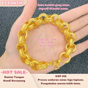 Rantai Tangan Kendi Kerawang COP916 - Panjang: 22 + 2CM - Lebar: 1.5CM - Berat: 42G - Gaya Harian - Aksesori Bersalut Emas - Tahan Lama - Hipoalergenik - XYCANTIK Bracelets Gelang