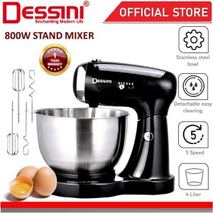 DESSINI ITALY 5 Speed Electric Stand Mixer Egg Beater Blender Grinder Dough Whisk Mesin Bowl Pengadun Bancuh Telur (4L)