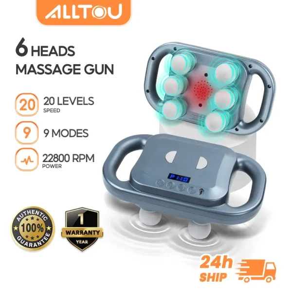 ALLTOU Massager 6-Heads 9 Modes Fascia 20 Speeds Muscle Massager 22800 RPM Relief for Back/Leg/Neck/Body