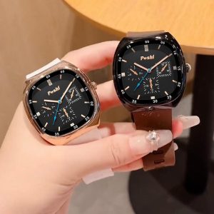 Jam Tangan Persegi untuk Wanita, Fesyen, Penghantaran Percuma, Tali Silikon, Pergerakan Kuarza, Sesuai untuk Sukan, Kalis Air, Jam Tangan Wanita Watches