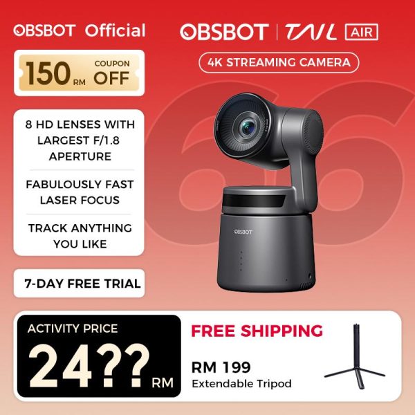 OBSBOT-Tail Air,Advanced AI Auto Tracking,UHD Resolutions up to 4K@30fps / 1080P@60fps,Seamless NDI Connectivity,Multi-port Connections,Exclusive App Support: Obsbot Start & Obsbot Live