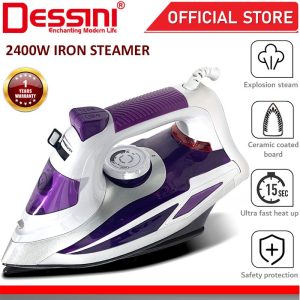 DESSINI ITALY 2400W Electric Ceramic Soleplate Garment Steam Iron Sprayer Steamer Clothes Brush / Seterika Baju