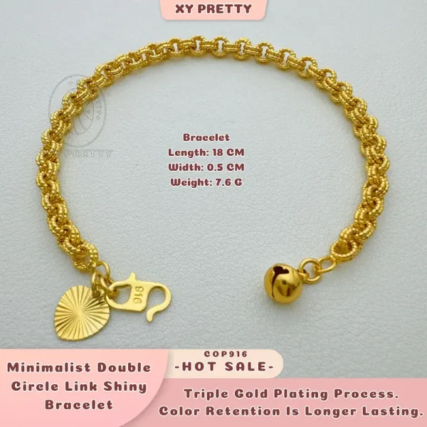 Rantai Tangan Shiny Double Kendi Minimalist COP916 - Gaya harian - Panjang 18CM - Lebar 0.5CM - Berat 7.6G - Barang kemas bersalut emas - Tahan lasak - Hypoallergenic - XYPRETTY