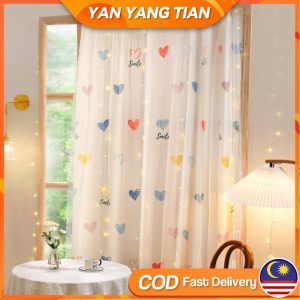 YANYANGTIAN curtains Langsir Velcro, Pelekat sendiri, Reka bentuk kartun, Pemasangan percuma, Langsir kecil, Kasa dua lapis
