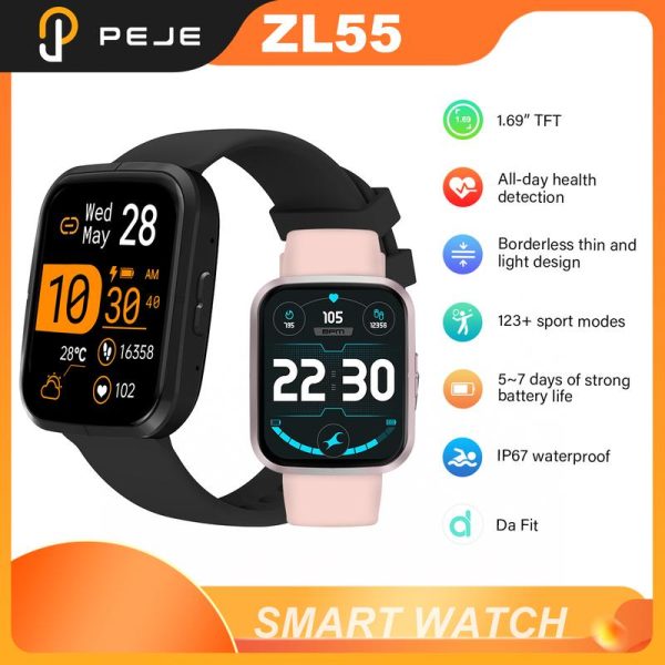 Jam Tangan Pintar, ZL55, Kalis Air IP67, Skrin HD 1.69-inci, Panggilan Bluetooth, 100 + Mod Senaman, Permainan Terbina dalam, Skrin Melengkung Empat Sisi Smartwatch