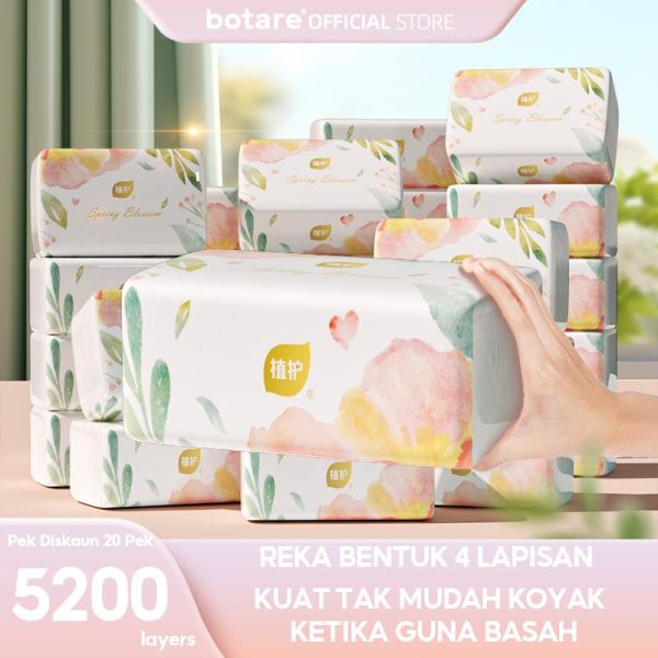 [20 PACKS]Botare Air Cushion Tissue 4-ply Soft Facial Tissues 5200 sheets Face Tissue 175x140mm