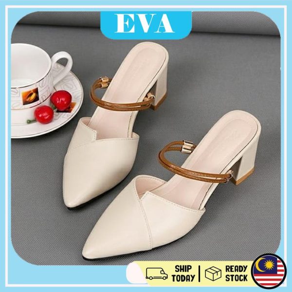 READY STOCK EVA Pointed Shoes Mid Heels Sandals Kasut Tinggi Perempuan