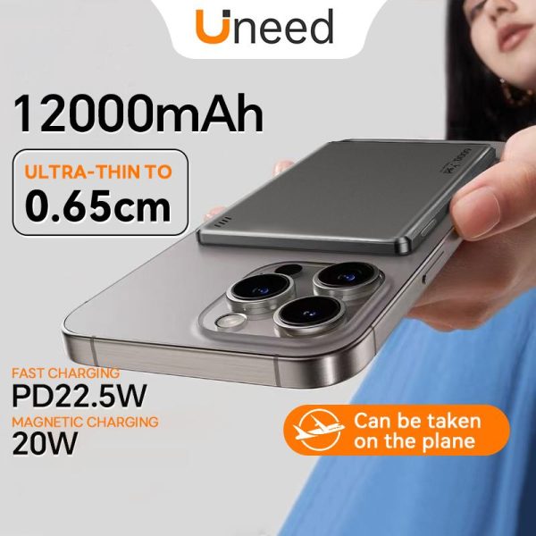 【Ultra Thin 0.65cm】UNEED Powerbank Wireless Magnetic Fast Charging 6000/12000mAh PD 22.5W Mini Power Bank Original Bank Kuasa