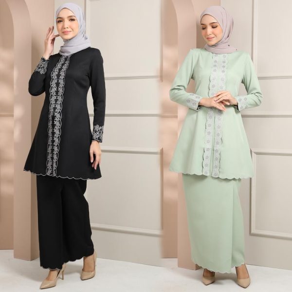 Baju Raya 2025 Kebaya Sulam Moden Melati By MaribelI Butik - Viscose Premium Material - Clothing Embroidery Sets Muslimah