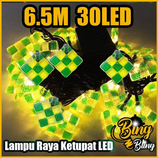 【Bing Bling】Solar 6.5M 30LED 2025 Viral Lampu Raya Ketupat LED Eid Star Fairy String Light Party Room Decor Plug and Battery Powered Ramadan Light Hari Raya Aidilfitri Lip Lap Kelap Kelip Kelip2 Klip Klip2 Hiasan Decoration Garden