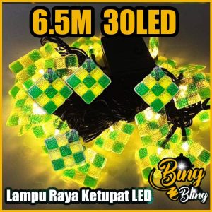 【Bing Bling】Solar 6.5M 30LED 2025 Viral Lampu Raya Ketupat LED Eid Star Fairy String Light Party Room Decor Plug and Battery Powered Ramadan Light Hari Raya Aidilfitri Lip Lap Kelap Kelip Kelip2 Klip Klip2 Hiasan Decoration Garden