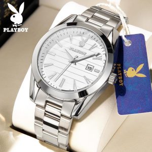 PLAYBOY Jam Analog Tangan Lelaki Luxury Original Kulit Asli Kalis Air Reka Bentuk Mudah Fesyen Gaya Korea BARU Watches for Man G3301 Rotundity Bahan logam barang dalam stok Warna berbilang Pejabat parti pemberian hadiah Garanti 1 tahun