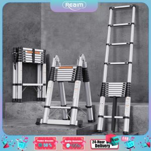 REAIM Aluminum Ladder 2.7/3.9/4.3/5.1M Telescopic Ladder Aluminum Ladder Folding Ladder Double Sided Two Way Multipurpose Aluminium Telescopic Home Tangga